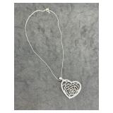 Sterling Silver Rose Heart Pendant Necklace