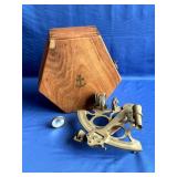 Antique Style Brass Nautical Sextant w/Wooden Box