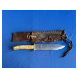 Vintage Bone Handles Hunting Knife w/Sheath