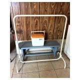 Clothing Rack, Vintage Cooler and Bench