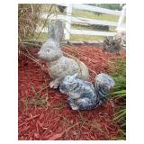Concrete Bunny and Squirrel Yard Pieces