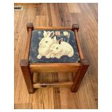 Foot Stool Featuring Bunny Tapestry