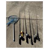 Lot of Fishing Rods and Net