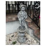 Concrete Boy Yard Art on Pedestal