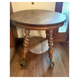 Antique Oak Round Ball and Claw Parlor Table