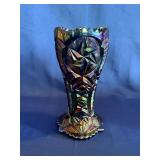 Vintage Pressed Starburst Carnival Glass Vase