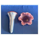 Porcelain Wall Vase/Pocket & Cranberry Ruffle Bowl