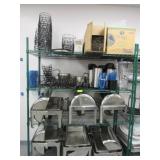 GREEN WIRE RACK WITH CONTENTS, MISC.