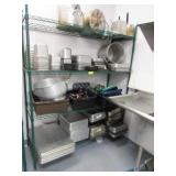 GREEN WIRE RACK WITH CONTENTS
