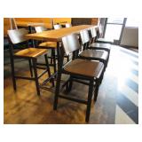 WOOD HIGH TOP BAR TABLE, BAR STOOLS