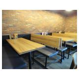 THREE HIGH TOP WOOD TABLES, HIGH TOP BENCH