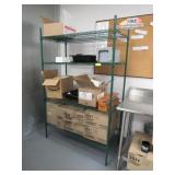 GREEN WIRE RACK AND CASES OF GLASSES