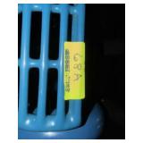 4 Blue Metal Benches & 2 Metal Round Tables