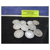 ASSORTED QUARTERS OLD MINTAGE APPROX 8 ETC.