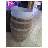 2 WOODEN BARREL TRASH CANS