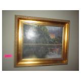 Modern Artwork: Unsigned - River Scene w/Boat, 17"