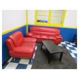 4 Red Sofas & 2 Black Tables