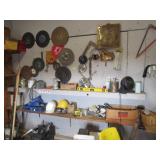 Contents of Wall: Saw Blades, Hard Hats, Misc.