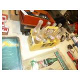 7 OLD PEPSI BOTTLES AND PLASTIC CASE