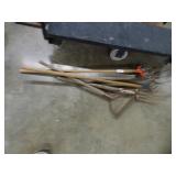 2 PITCH FORKS & YARD AND GARDEN TOOLS