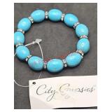 Turquoise Stone/Alloy/Rhinestone Bracelet