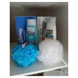 NEW Shampoo, Kleenex and Loofahs  (laundry room)