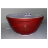 Vintage Red White Glass Pyrex Mixing Bowl