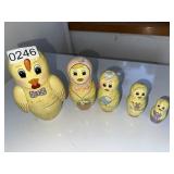 Easter, chicken hand painted wood nesting dolls