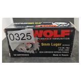 50 Rounds Wolf 9mm Luger Ammo (office)