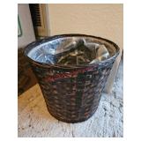 Lined wicker trash can - upstairs
