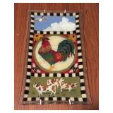 Peggy Karr fused glass rectangular Rooster