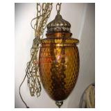 22in Vtg  amber glass swag hanging lamp