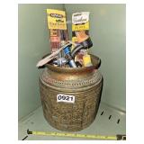 Brass planter with contents- garage