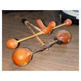 2-Ball Castanets On A Stick Rare Percussion