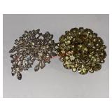 Two vtg Large Rhinestone Brooches 1 w/ Broken Pin