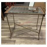 vintage patinated brass and glass tray top side