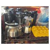 Nice Shelf lot of kitchen items    (Garage)