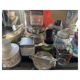 Shelf of kitchen items lot    (Garage)