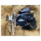 Obsidian and homemade arrow heads (backhouse)