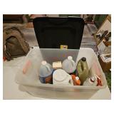 Chemical partials in tote with lid- garage