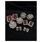 VTG Clip Ons Rhinestone and Faux Gem     Lot