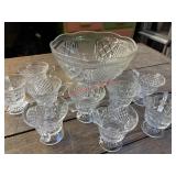 Clear Glass Punch Bowl and Cups       (Garage