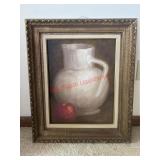 Framed Vintage Oil Painting Pitcher and Apple
