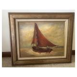 Vtg oil painting of Sail Boat          (Living