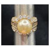 Elegant Faux Pearl/ Diamong Cocktail Ring