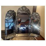 Venetian cut glass triptych dressing table mirror