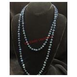 Deep Dark Blue Cut Glass Long Beaded Necklace