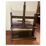 antique tabletop book press(Downstairs hallway)