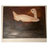oil painting on canvas featuring a white duck(