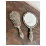 Silver Toned Vanity Mirror and Brush